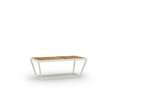 BONDI Coffee Table Rectangular Aluminum Cotton White, Recycled Teak Brushed Teak Shield