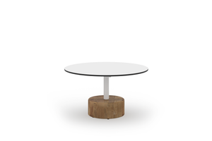 GLYPH Low Table Dia 31.5" (HPL), Laminated - Smooth Sanded Teak Shield, Aluminum White, HPL Alpes White