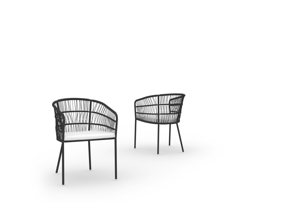 BONO Dining Chair, Aluminum Anthracite, Wicker Round Amazon, Cushion Olefin White